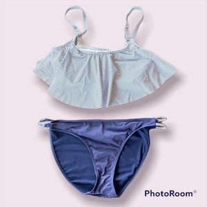 Xhilaration Navy and White Striped Swim Suit. Size XL Bottoms. D/DD Top.